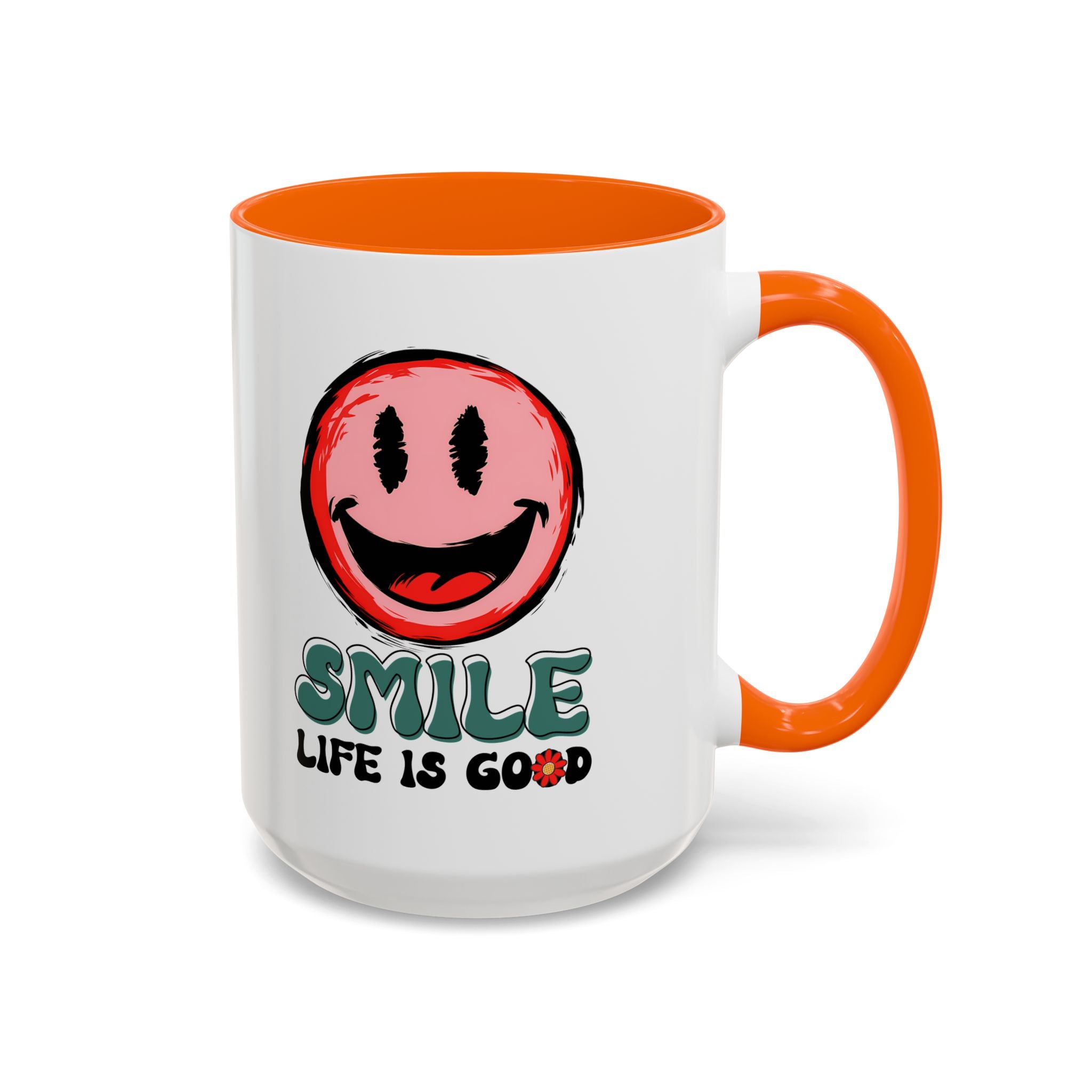 Smiley Face Accent Coffee Mug - "Smile, Life is Good" - 11oz & 15oz