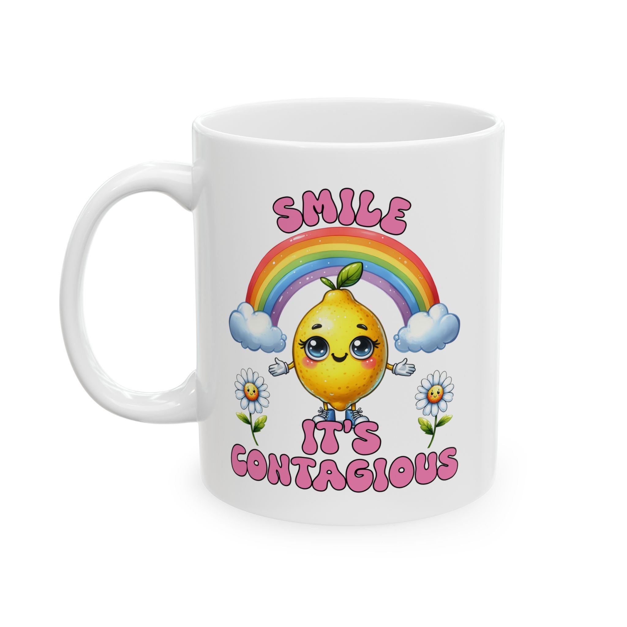 Bright and Cheerful Ceramic Mug - Perfect for Coffee Lovers, Gifts for Friends, Rainbow Design, Flower Motif, Cute Home Decor