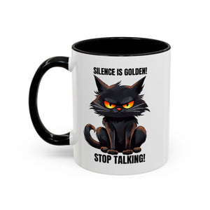 Funny Cat Mug | Silence Is Golden Coffee Cup | Gift for Cat Lovers | Humorous Kitchenware | Ceramic Teacup | Unique Animal Gifts