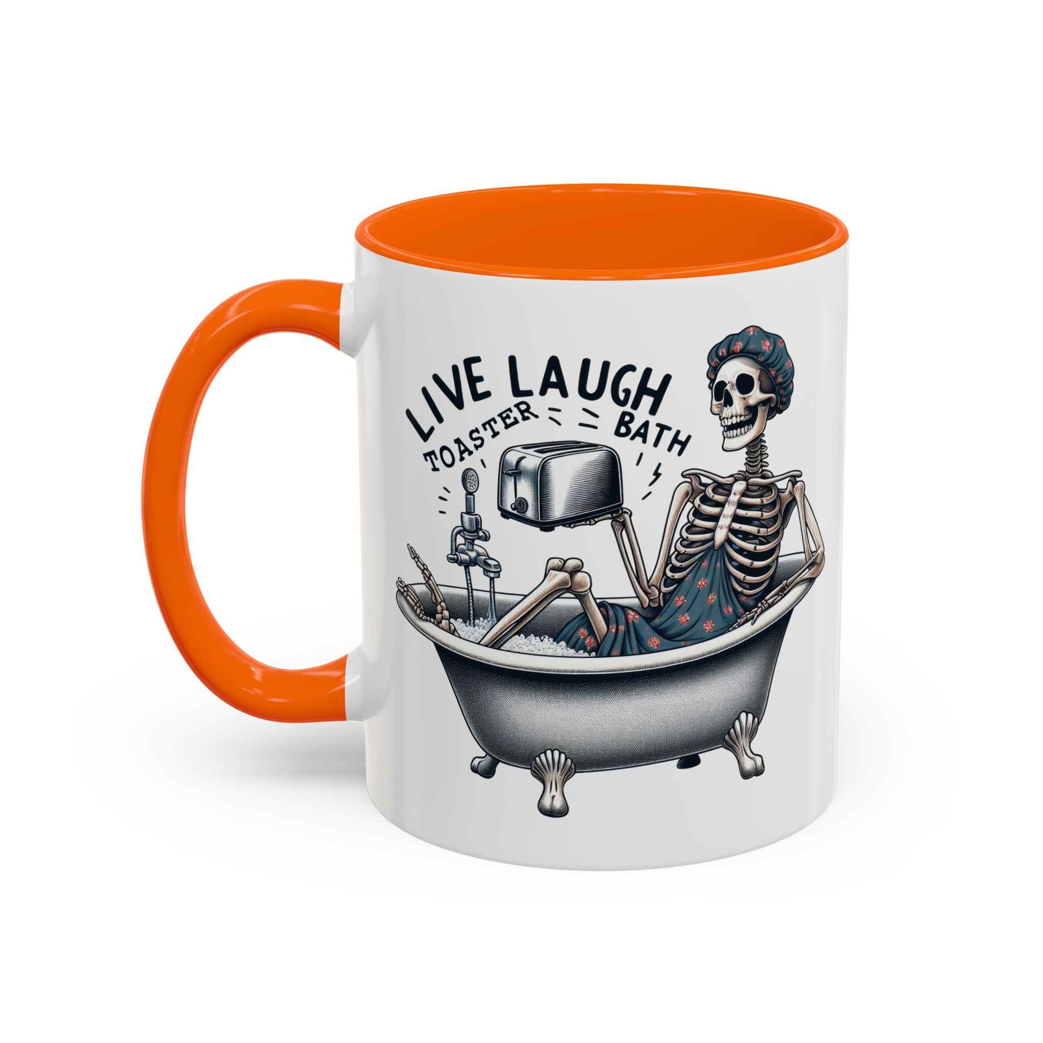 Skeleton Bath Time Coffee Mug, Live Laugh Roast & Relax Skeleton Mug, Funny Gift for Halloween, Quirky Kitchen Decor, Unique Coffee Cup