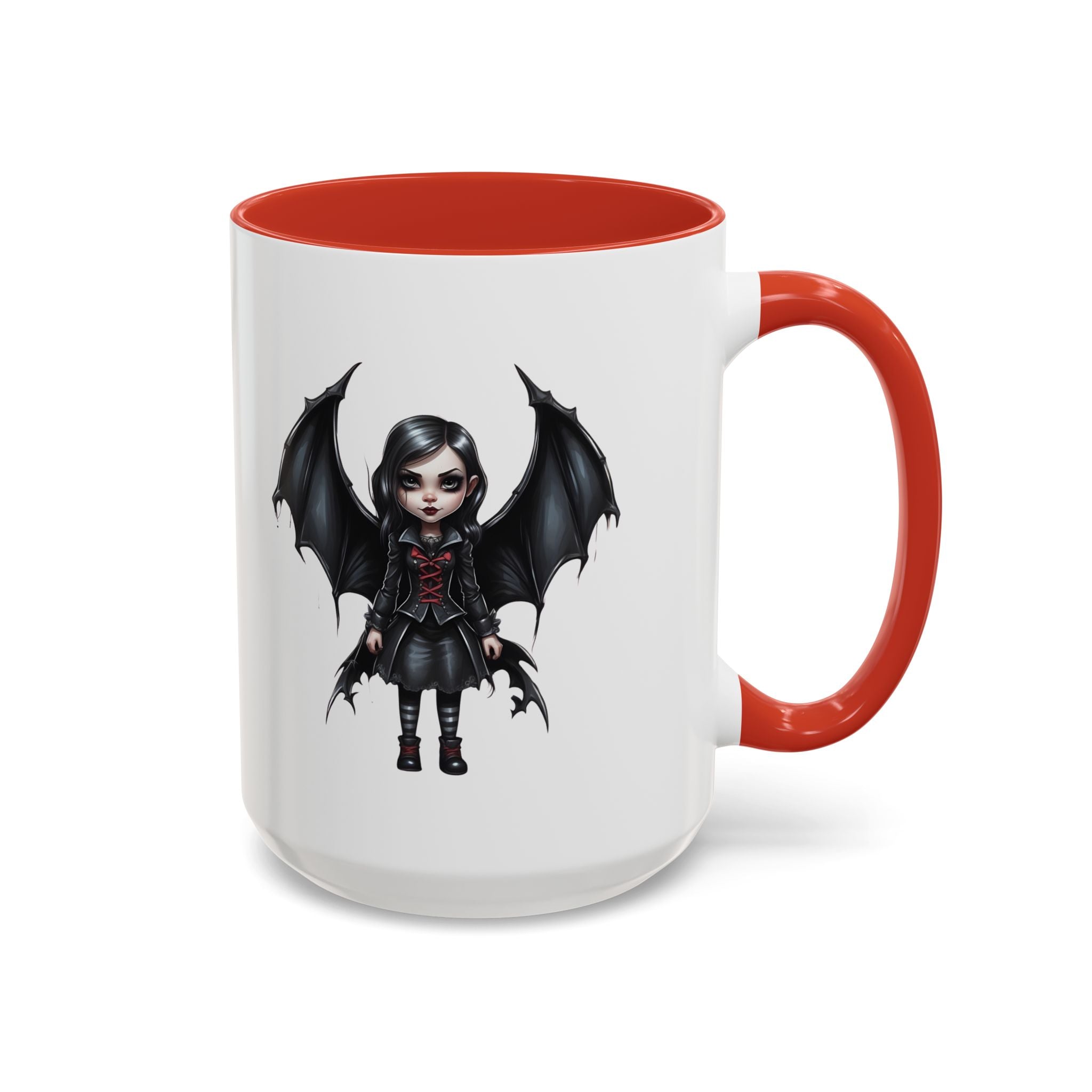 Gothic vampire girl with bat wings horror art Accent Coffee Mug (11, 15oz) vamp18