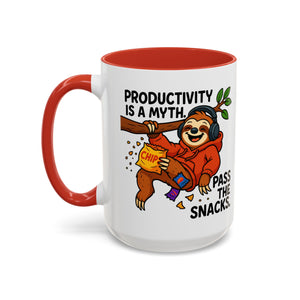 Funny Sloth Coffee Mug, Humor Mug Gift, Productivity Myth Mug, Cute Sloth Cup, Quirky Office Mug