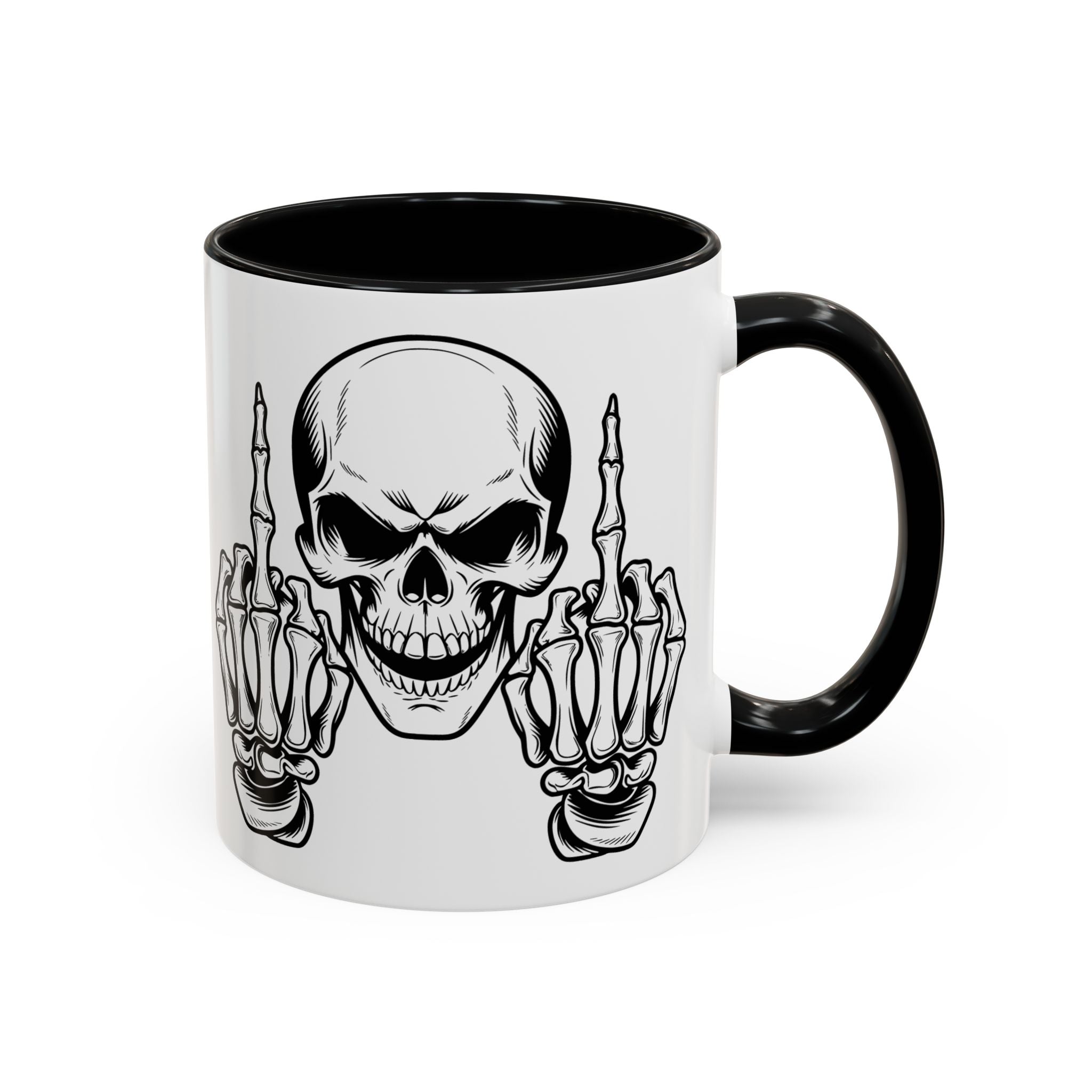 Skull Middle Finger Coffee Mug — Edgy Gothic Accent Mug (11/15oz)