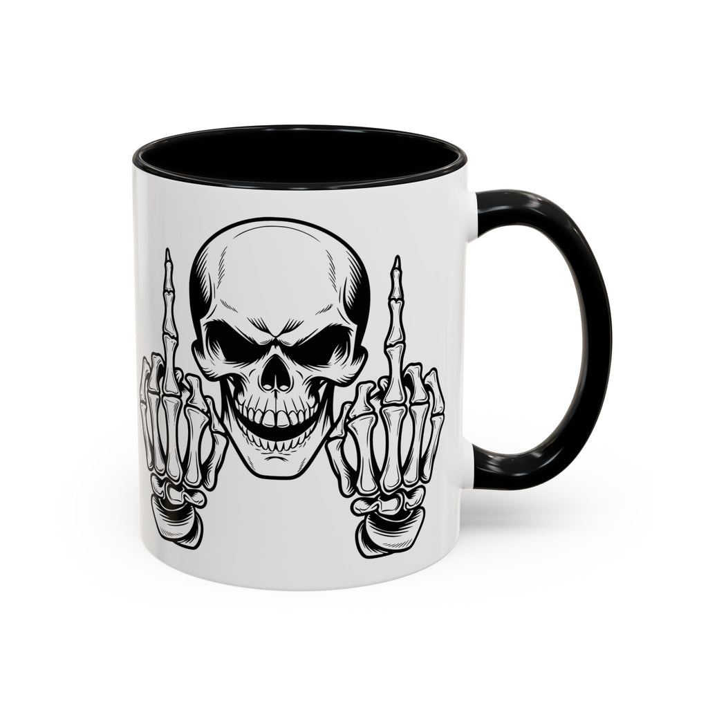 Skull Middle Finger Coffee Mug — Edgy Gothic Accent Mug (11/15oz)