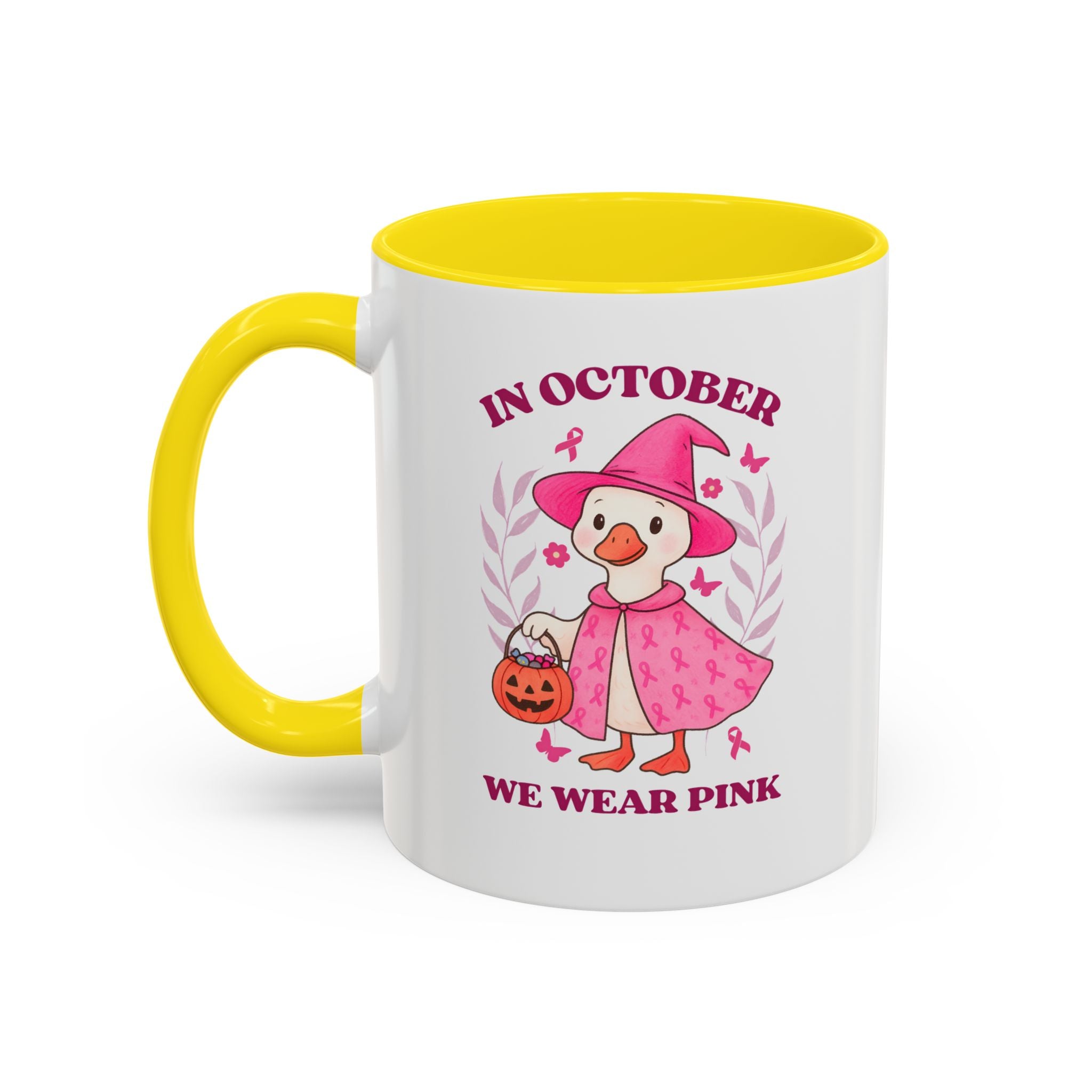 Halloween Breast Cancer Awareness Coffee Mug | October 2023 Gift, Pink Ribbon Mug, Spooky Coffee Cup, Cute Duck Mug, Fall Decor