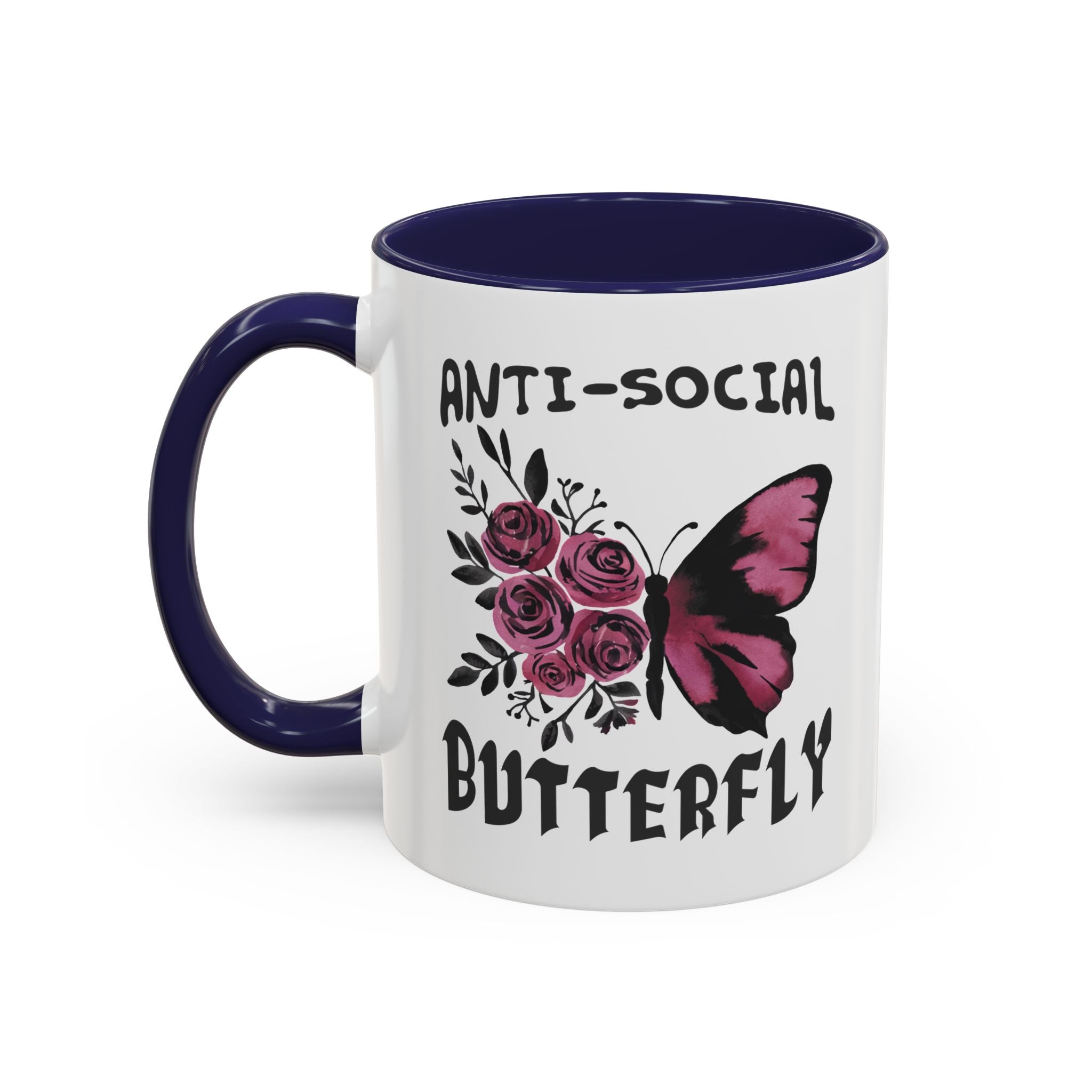 Anti-Social Butterfly Coffee Mug - Floral & Butterfly Design
