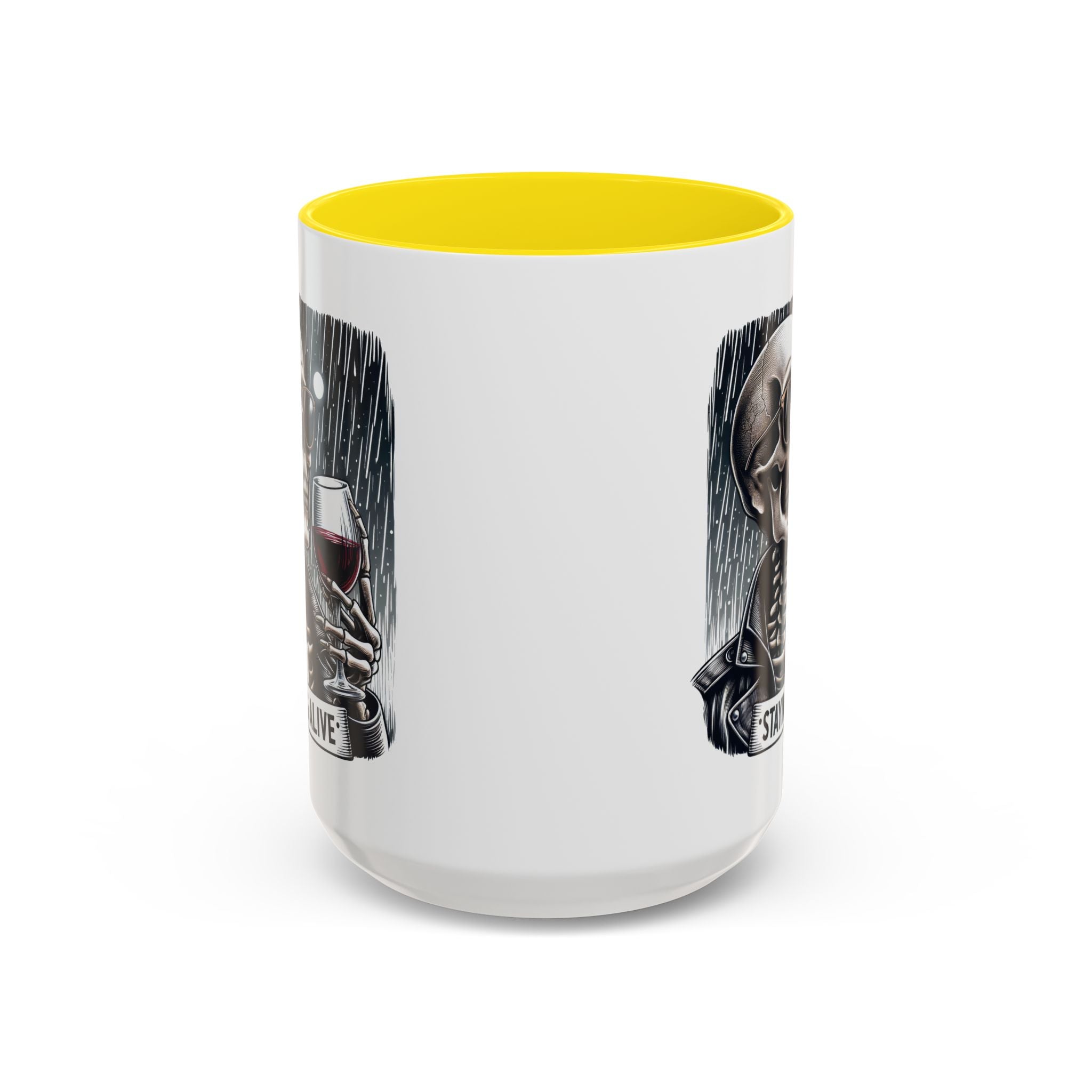 Stylish Skull Coffee Mug, Gothic Drinkware, Staying Alive Gift for Halloween, Funny Office Mug, Alternative Drinkware