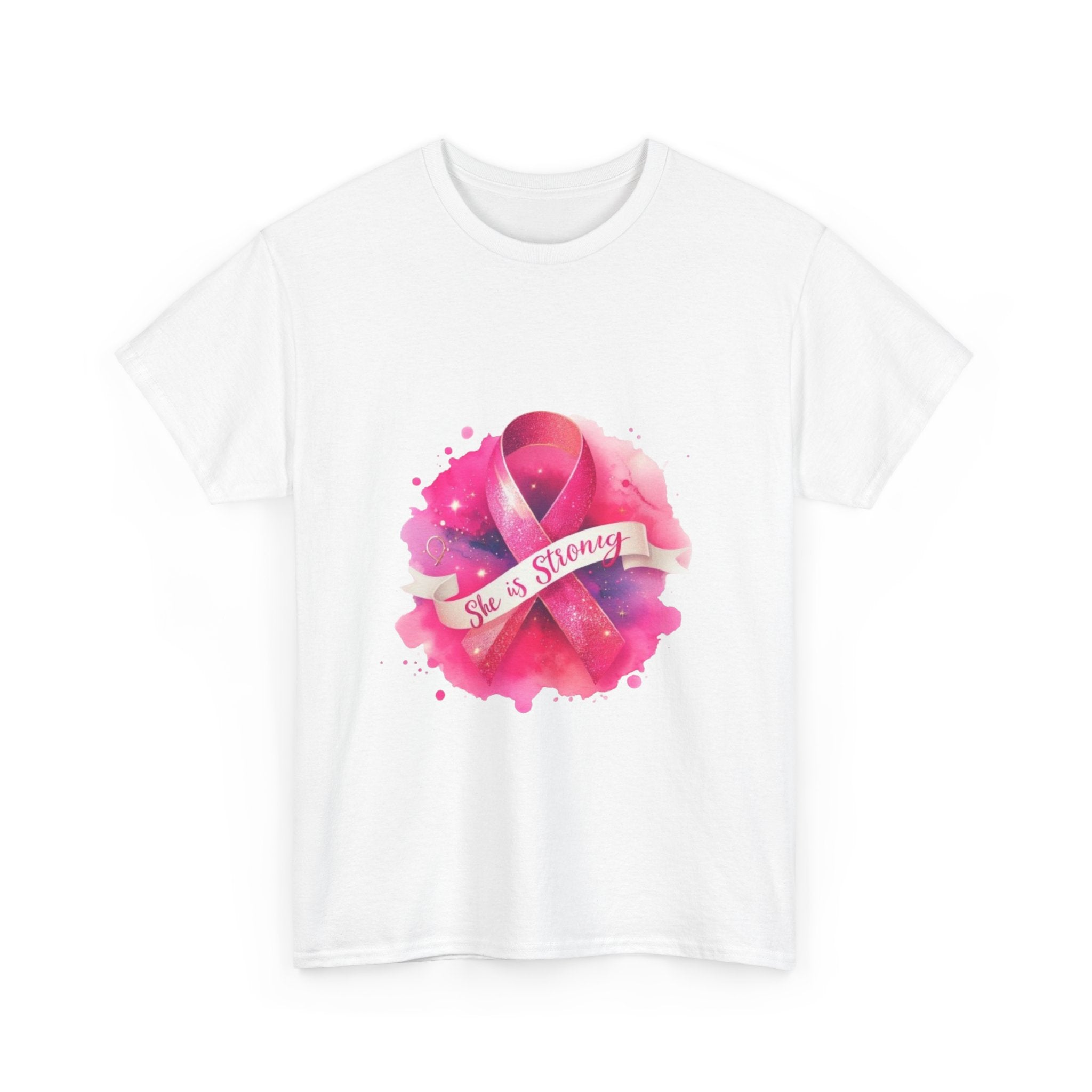 Empowering Cancer Awareness Tee - She is Strong, Support Shirt, Gift for Survivors, Pink Ribbon Apparel, Breast Cancer Awareness