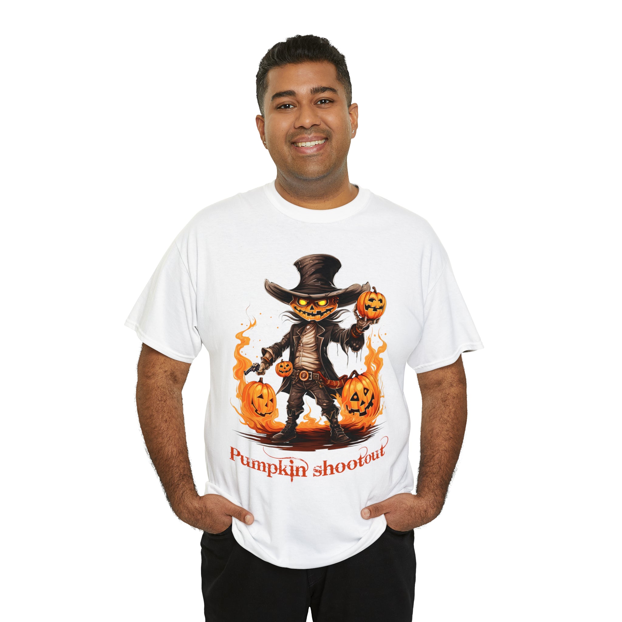Halloween t shirt pumpkin western style shootout funny fall fun scary stocking stuffer for whole family  cotton tee