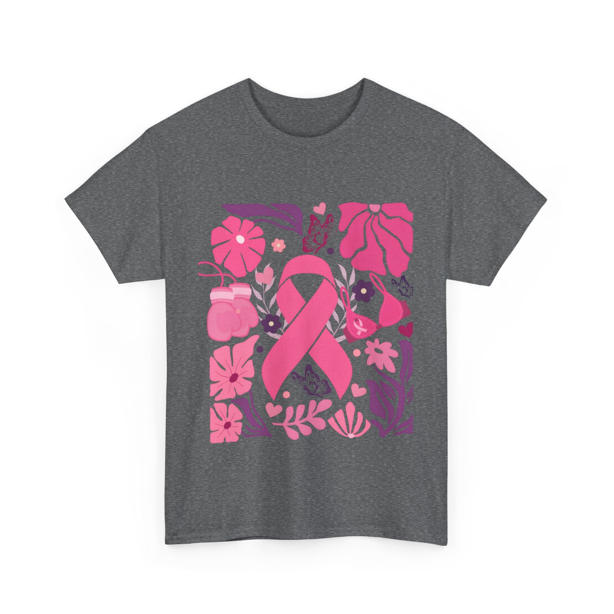 Pink Ribbon Awareness Tee, Flower Power Shirt, Support Breast Cancer, Unisex Cotton T-shirt, Thoughtful Gift for Her