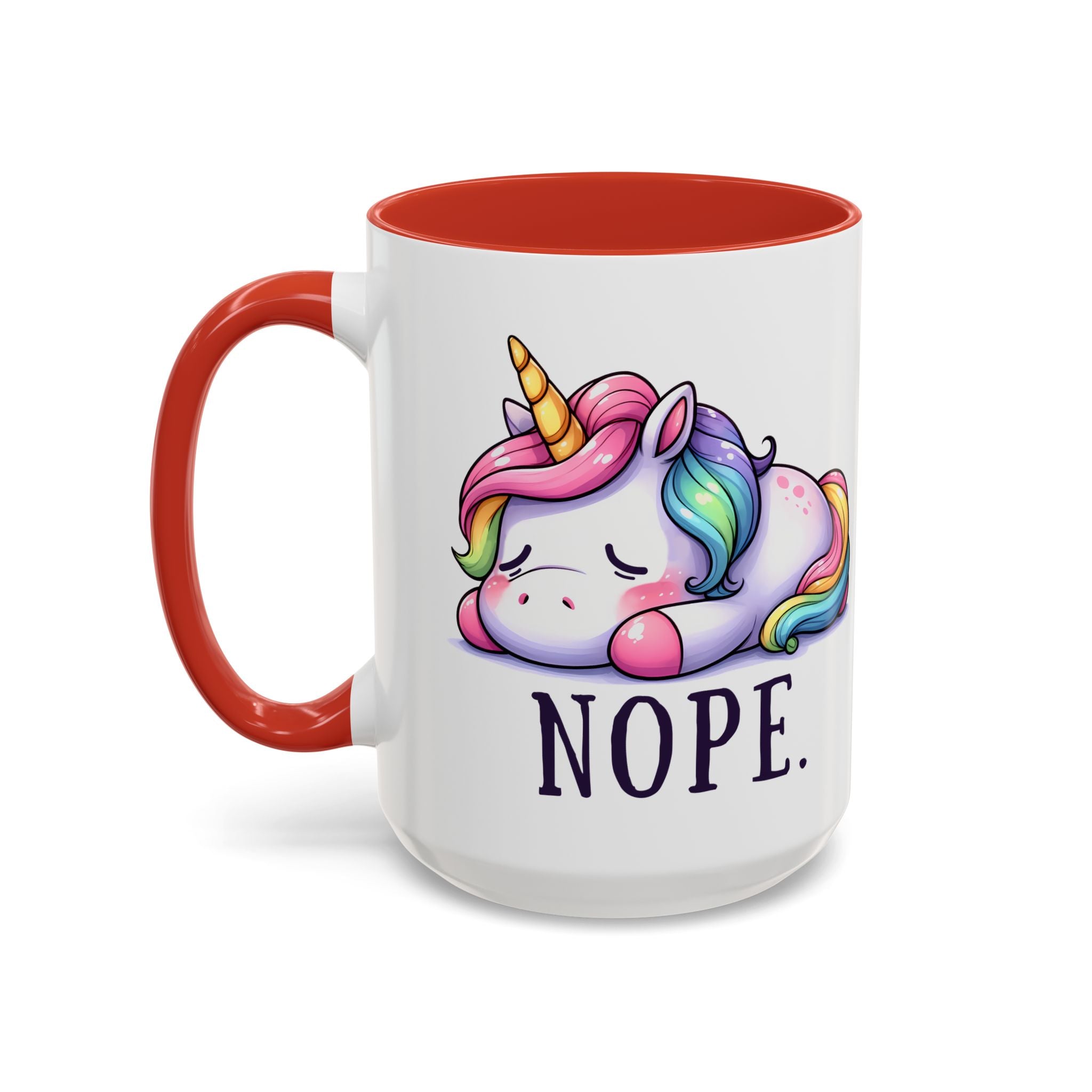 Nope Unicorn Accent Coffee Mug — Cute Rainbow Sleeping Unicorn 11/15oz