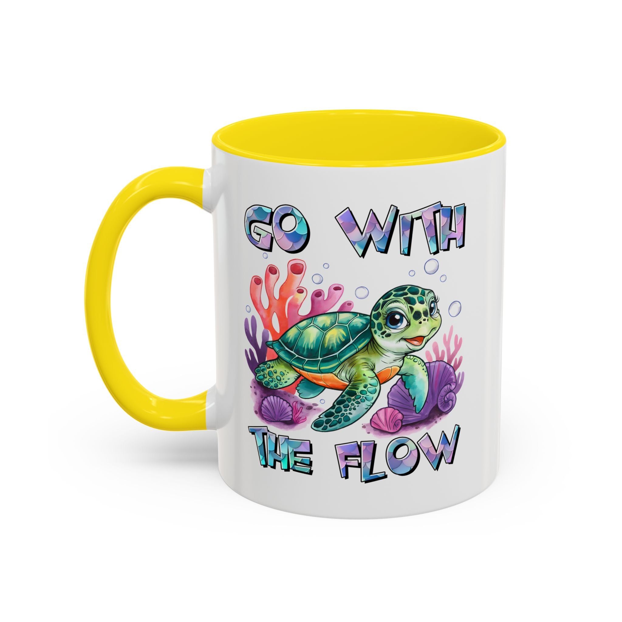 Ocean-Inspired Accent Coffee Mug - 'Go With The Flow' Design turtle