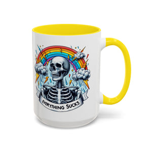 Everything Sucks Skeleton Coffee Mug | 11oz 15oz | Unique Gift for Coffee Lovers, Goth Home Décor, Quirky Humor Mug, Dark Aesthetic