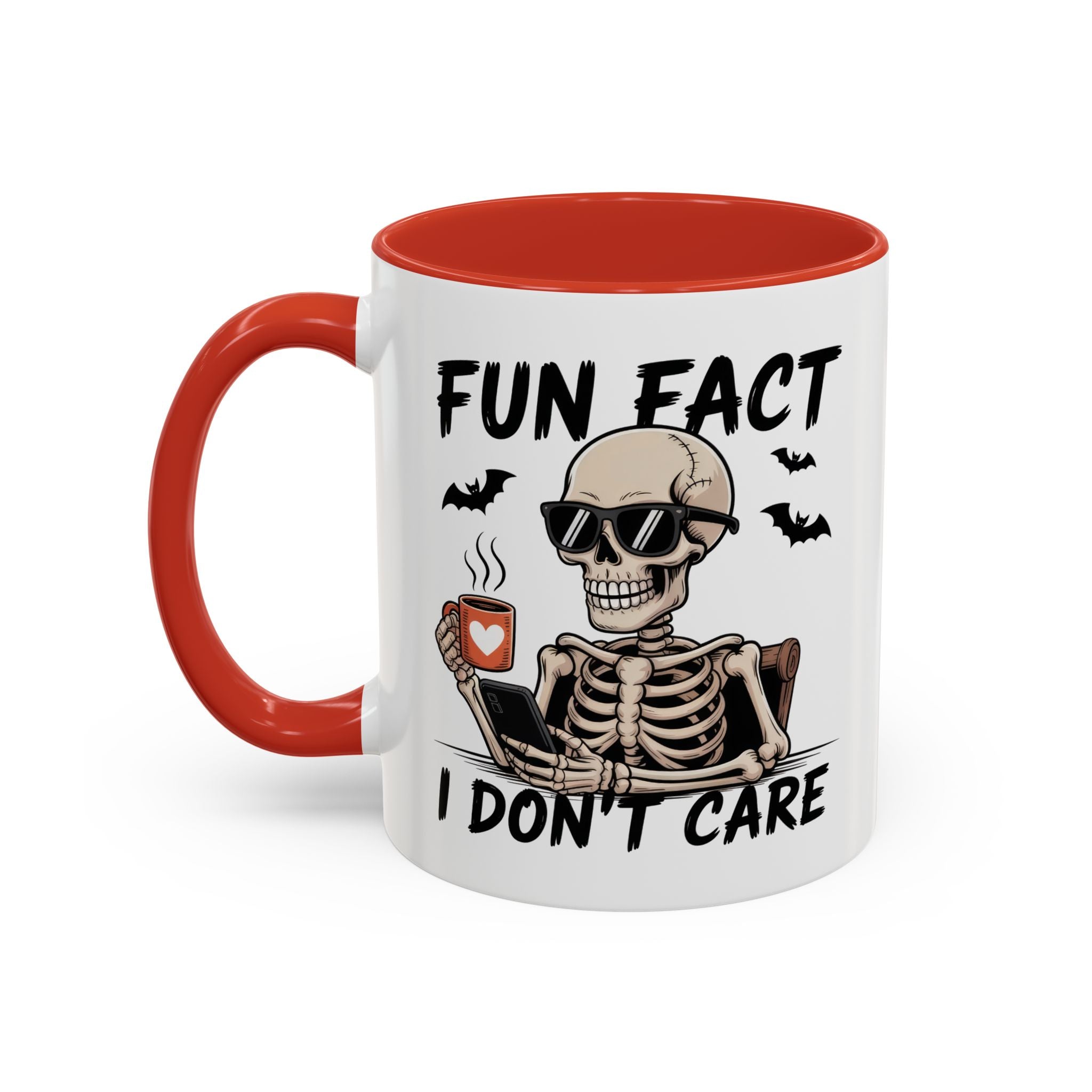 Fun Fact I Don’t Care Skull Coffee Mug — Halloween Accent Coffee Cup (11/15oz)