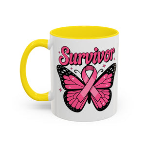 Survivor Butterfly Coffee Mug, Inspirational Gift, Pink Ribbon Mug, Breast Cancer Awareness, Empowerment Cup, Motivational Drinkware
