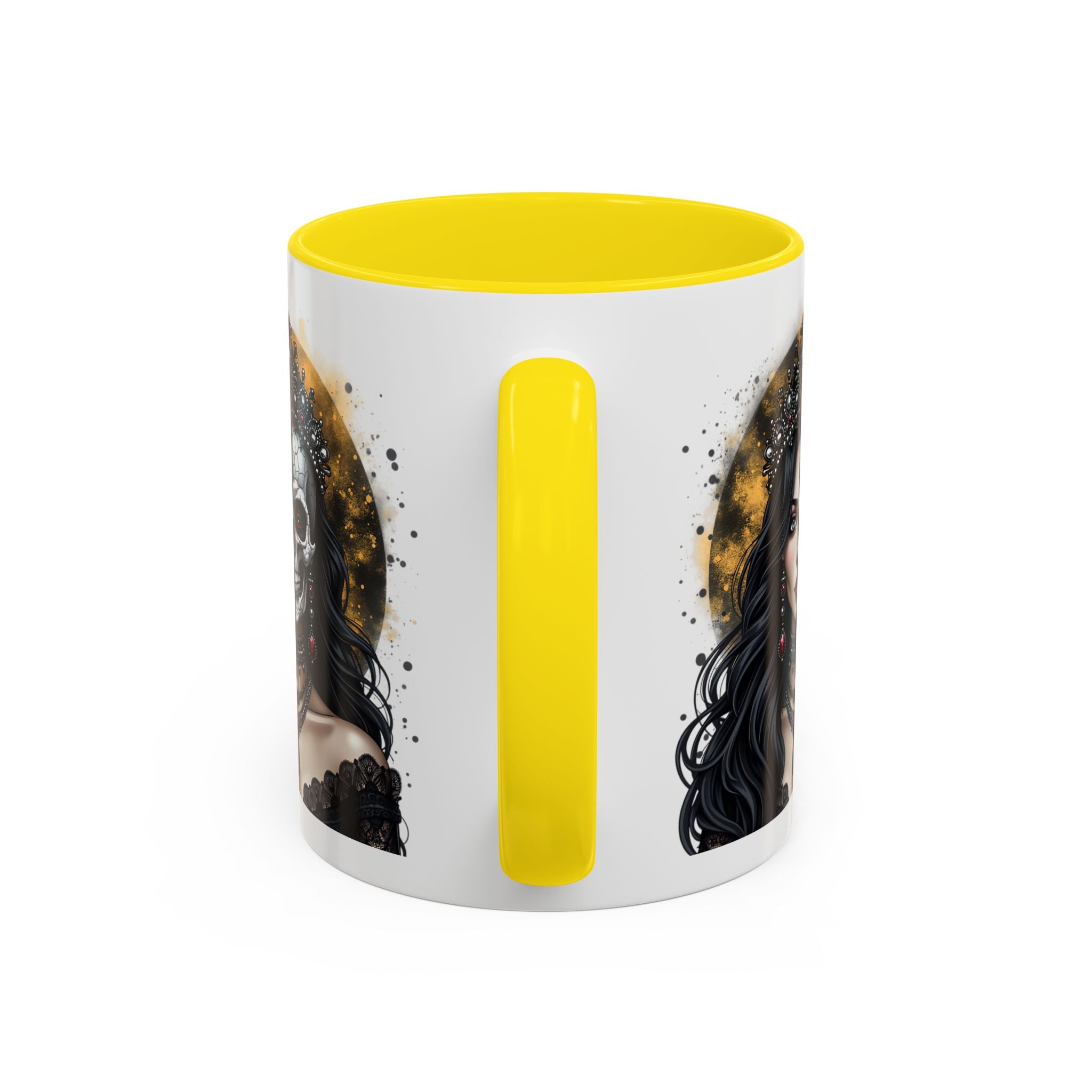 Gothic Art Accent Mug - Artistic Skull & Lady Design, Unique Coffee Cup for Halloween, Gift for Her, Decorative Kitchenware, Dark Aesthetic