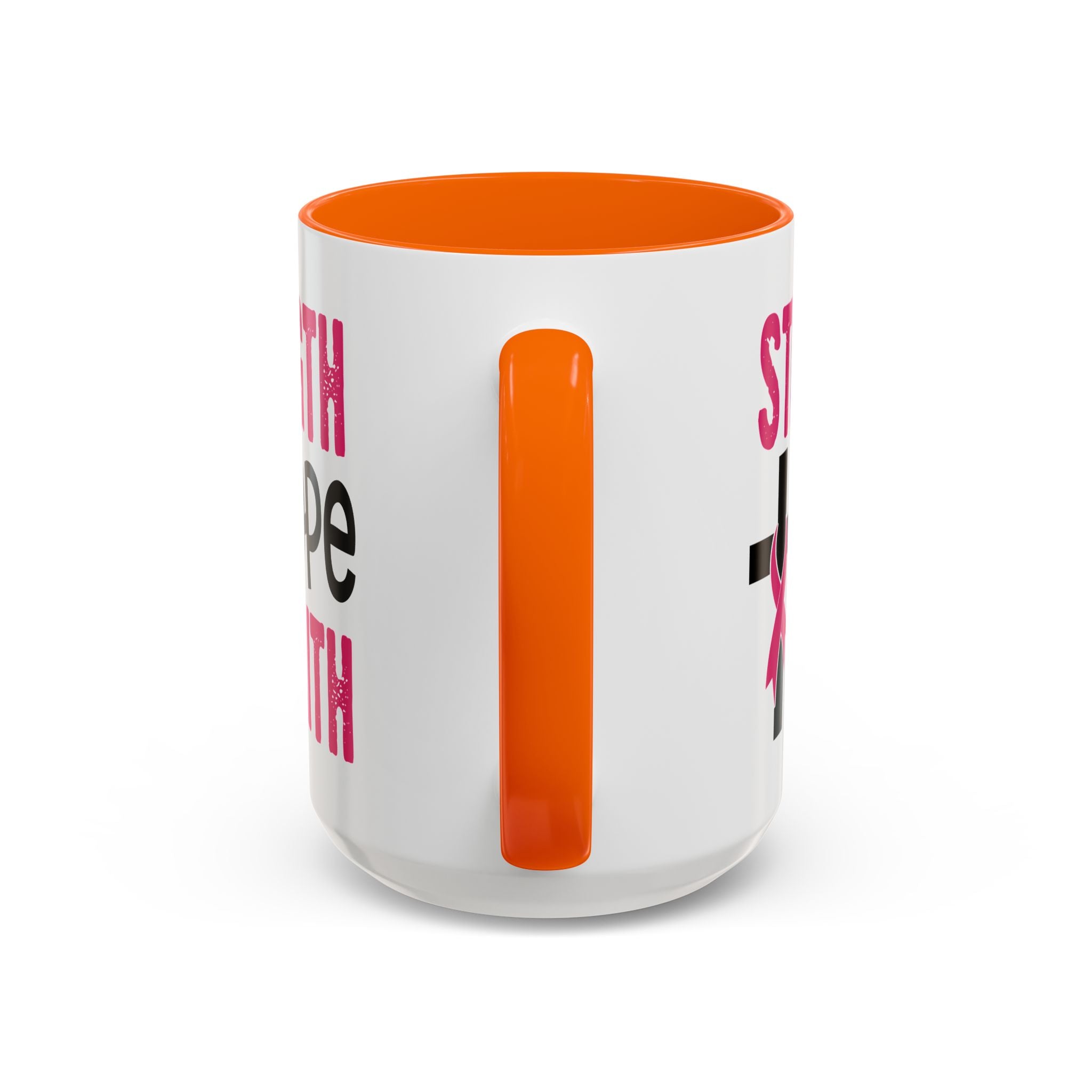 Inspirational Coffee Mug - Strength, Hope, Faith, Pink Ribbon, Christian Gifts, Motivational Drinkware, Breast Cancer Awareness
