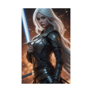 Blonde anime warrior with sword Matte Vertical Posters