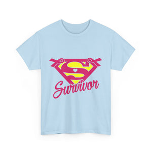 Super Survivor Unisex Heavy Cotton Tee, Support Cancer Awareness Shirt, Inspirational T-Shirt, Gift for Survivors, Motivational Apparel