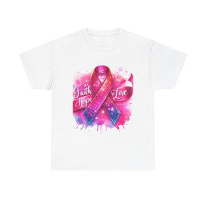 Faith, Hope, Love Tee - Unisex Heavy Cotton T-Shirt, Inspirational Shirt, Cancer Awareness Gift, Motivational Apparel, Stylish Everyday Wear