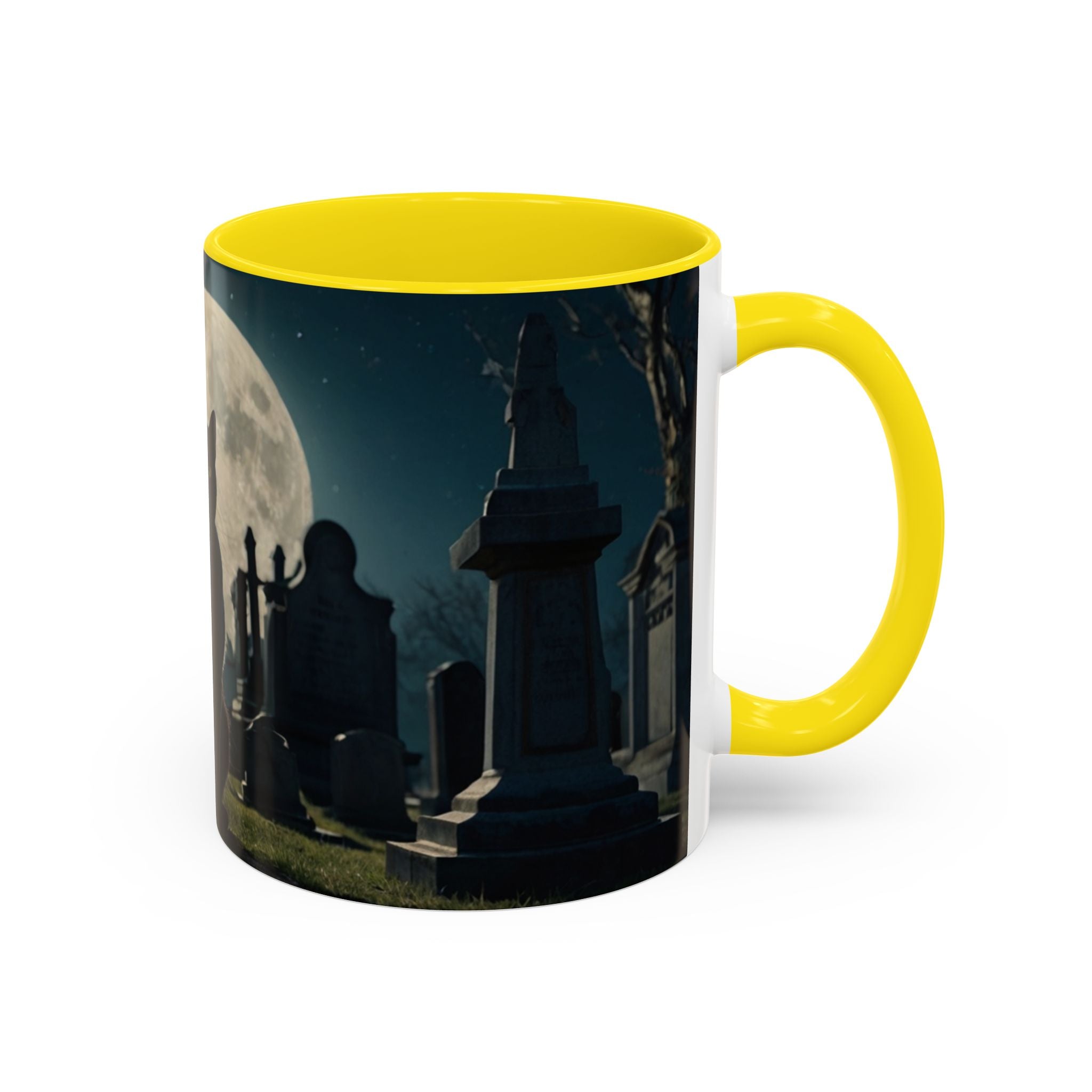 Mystical Black Cat Coffee Mug - 11oz & 15oz halloween graveyard full moon