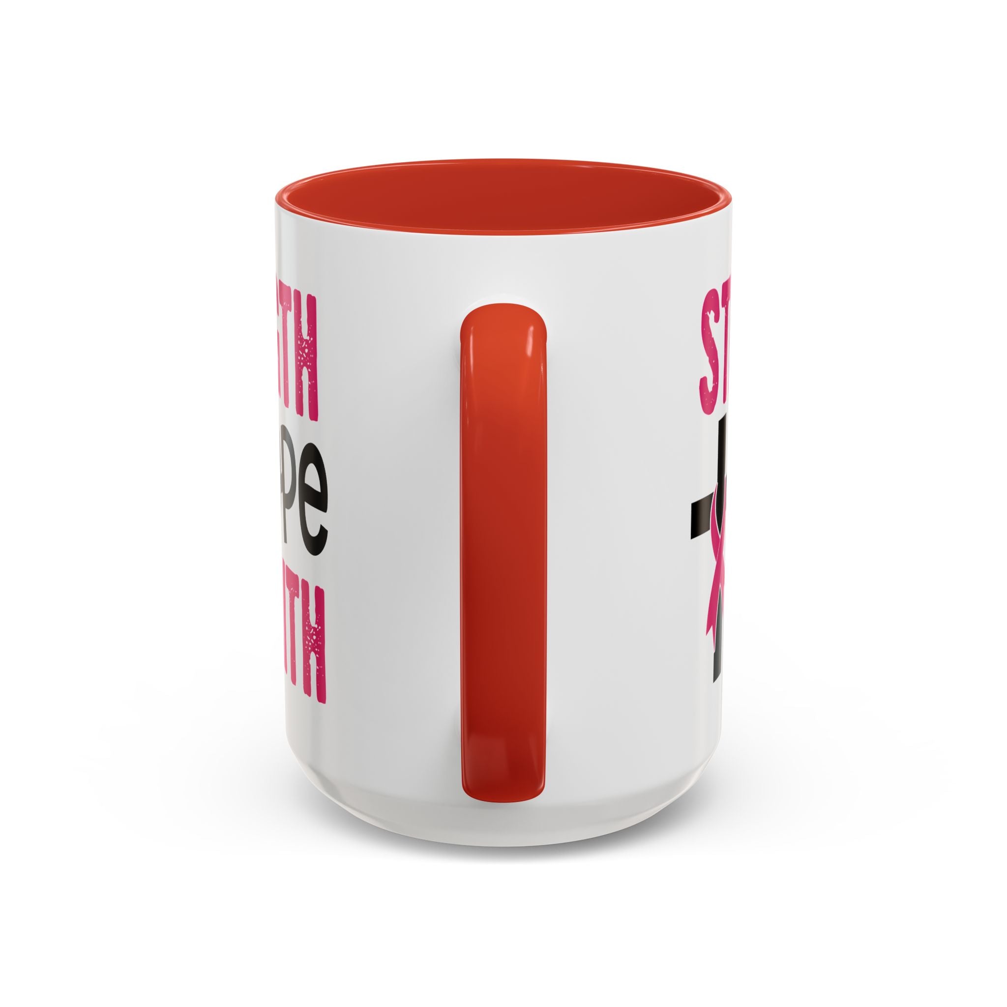 Inspirational Coffee Mug - Strength, Hope, Faith, Pink Ribbon, Christian Gifts, Motivational Drinkware, Breast Cancer Awareness