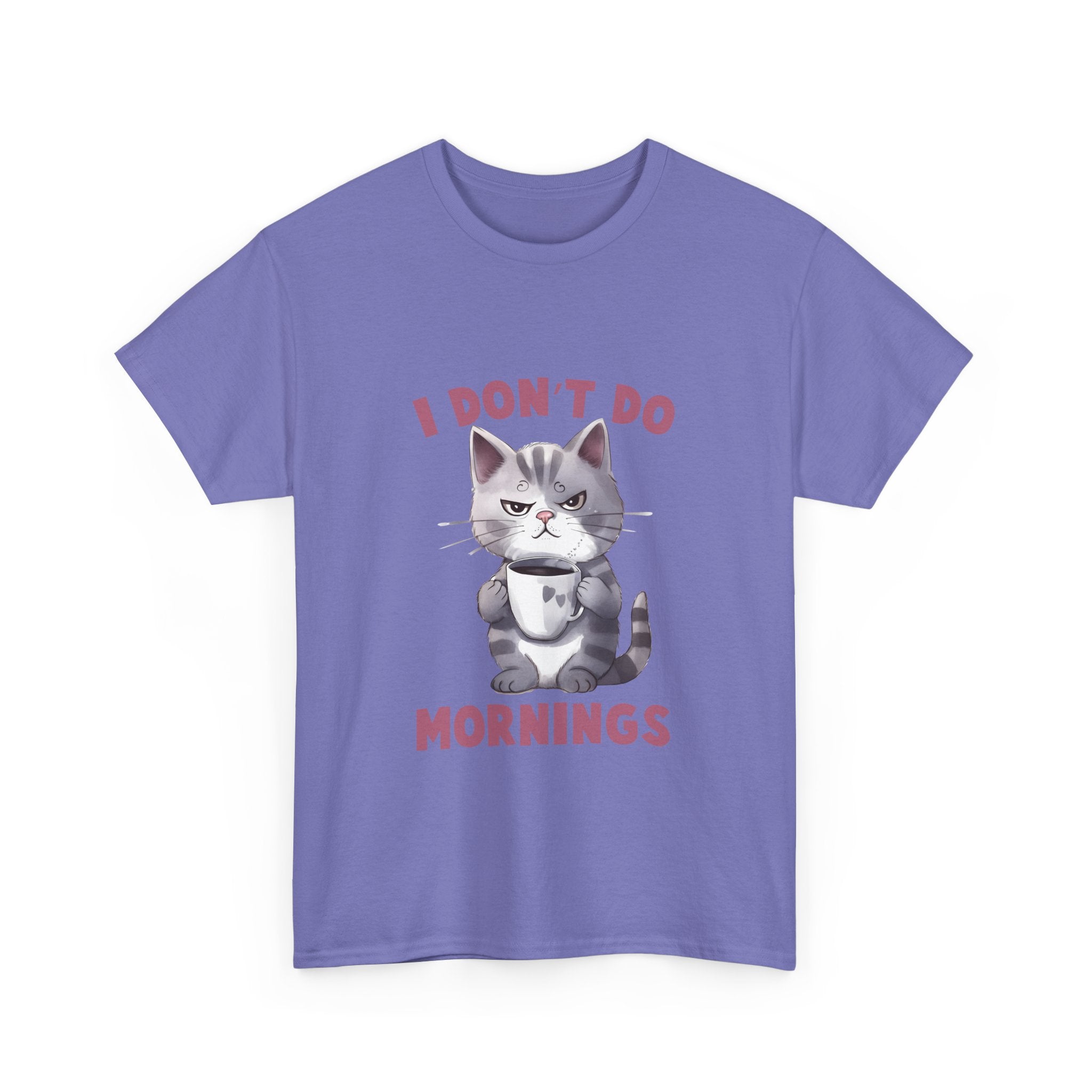 I Don't Do Mornings Cat Tee | Funny Unisex Cotton T-Shirt, Gift for Cat Lovers, Relaxed Fit Top, Cute Pet Owner Appreciation