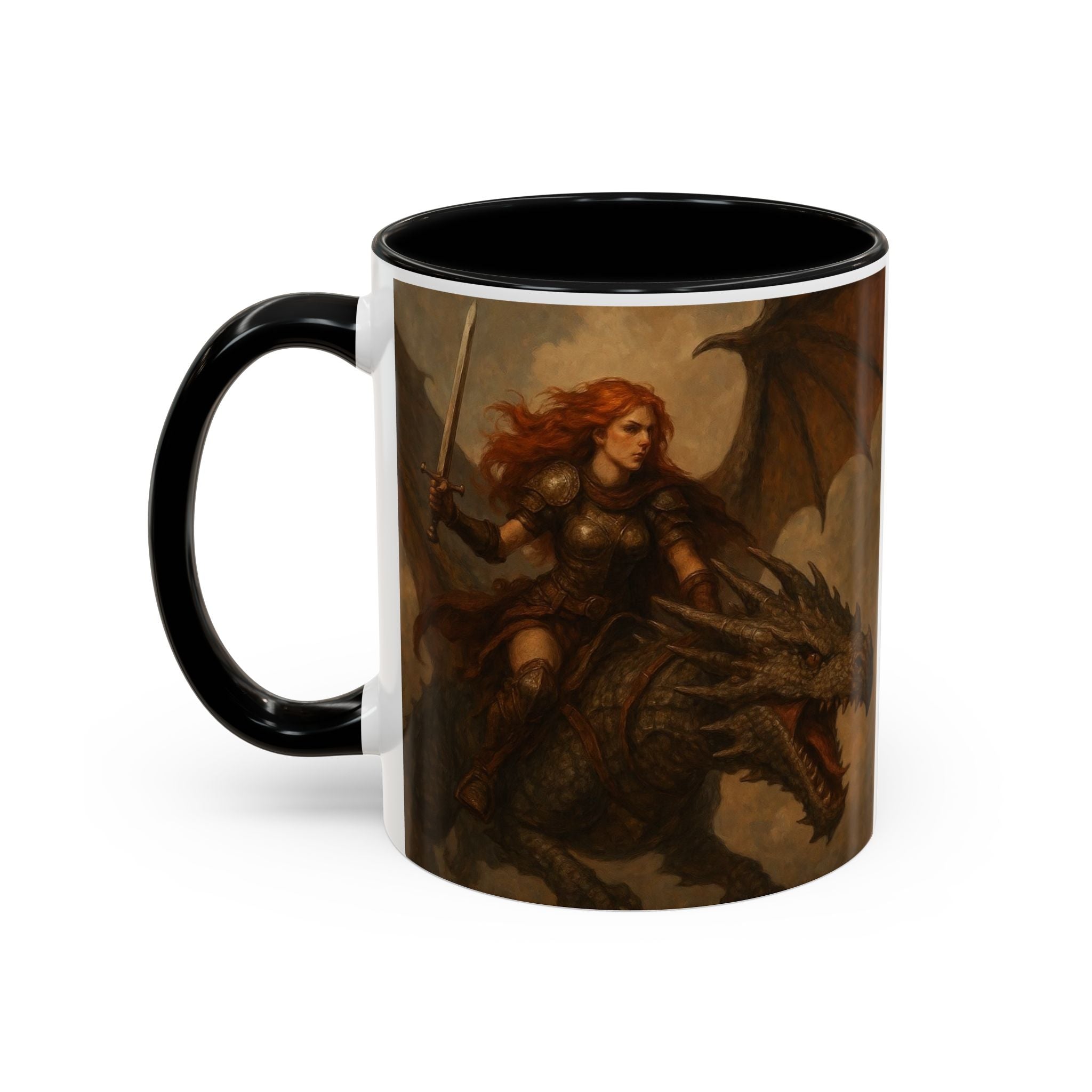 Fantasy Dragon Rider Coffee Mug gothic woman warrior queen