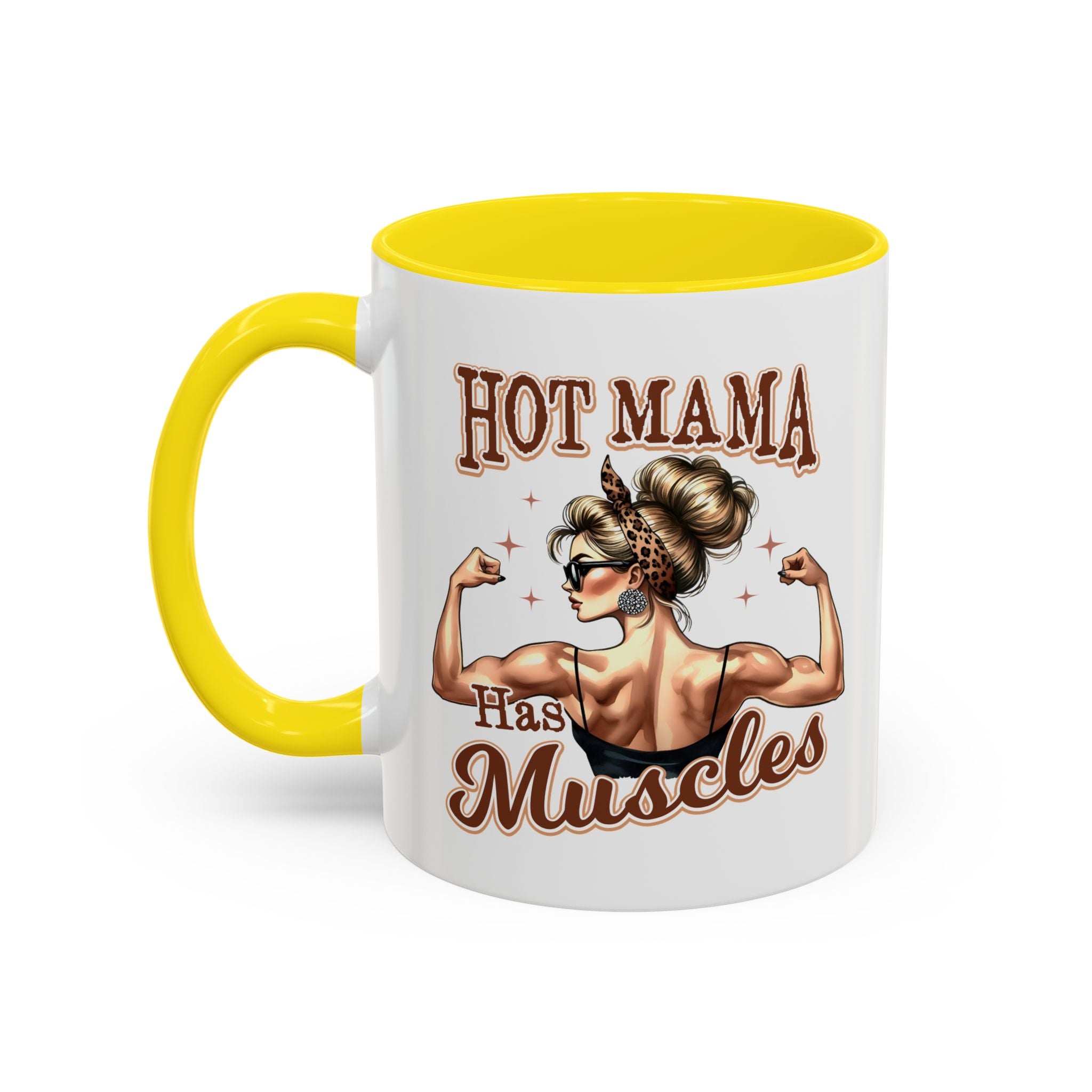 Hot Mama Has Muscles Coffee Mug - Fun & Motivational 11/15oz Accent Mug for Fitness Lovers