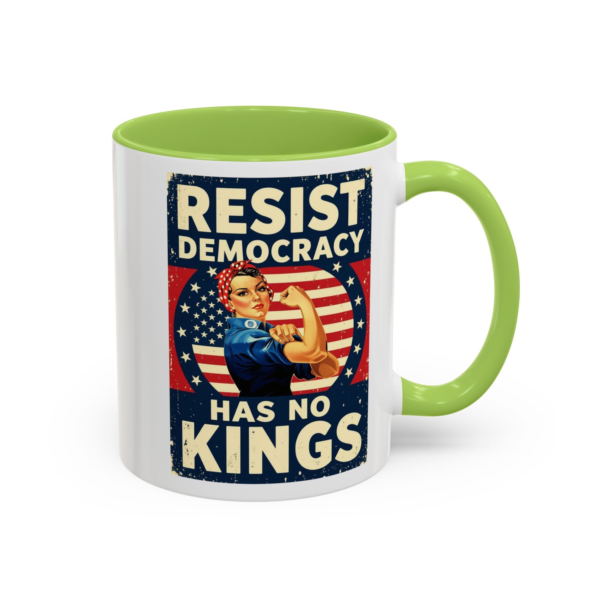 Resist Democracy has no kings  Accent Coffee Mug - Empowering Political Statement