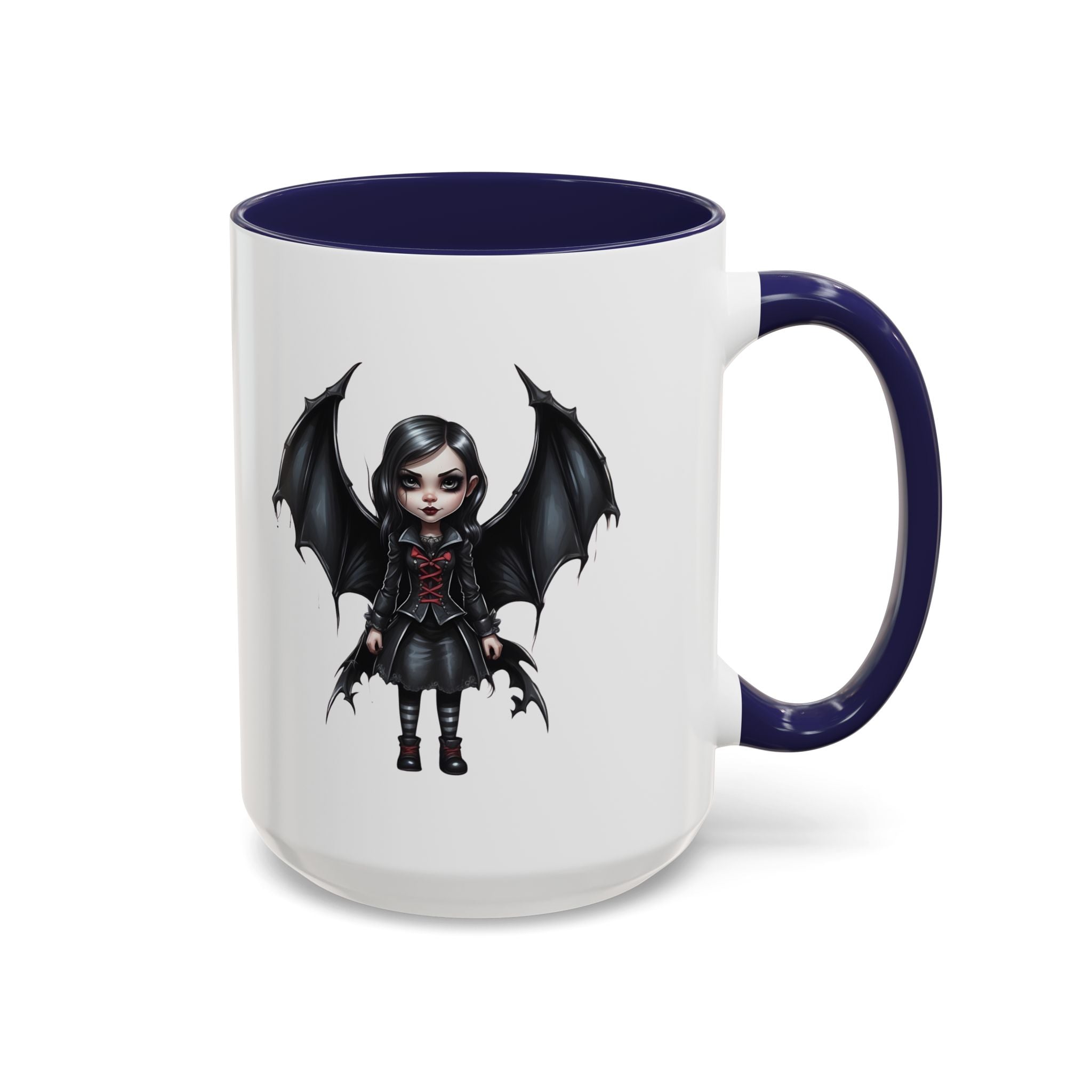 Gothic vampire girl with bat wings horror art Accent Coffee Mug (11, 15oz) vamp18