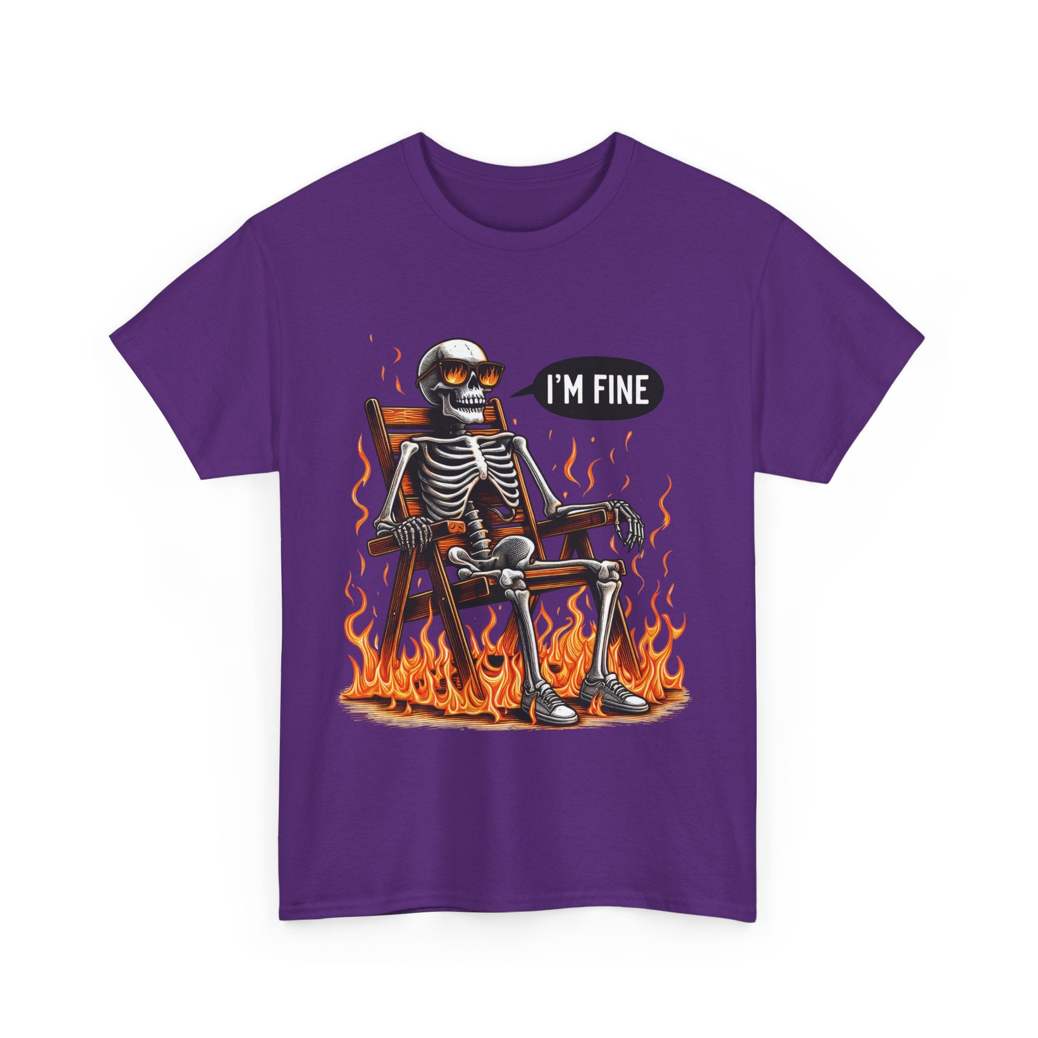Funny Skeleton Tee - I'm Fine T-Shirt, Humor, Unisex Cotton Shirt, Halloween Gift, Casual Wear, Quirky Fashion