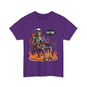 Funny Skeleton Tee - I'm Fine T-Shirt, Humor, Unisex Cotton Shirt, Halloween Gift, Casual Wear, Quirky Fashion