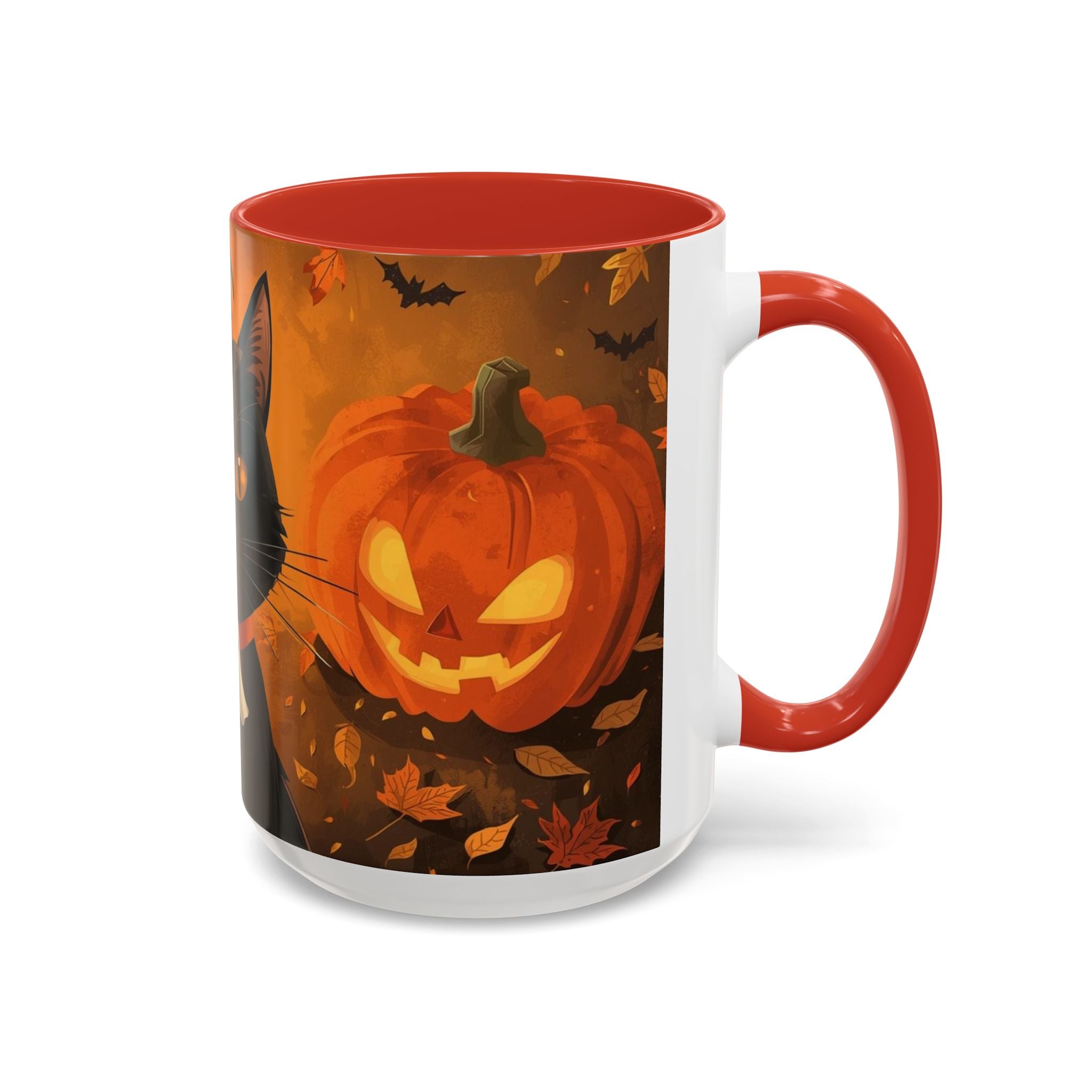 Halloween Cat Coffee Mug - Spooky Black Cat & Pumpkin Design