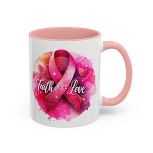 Inspirational Accent Coffee Mug with Pink Ribbon Design, Faith Hope Love Gift, Cancer Awareness Mug, Supportive Drinkware, Meaningful [...]