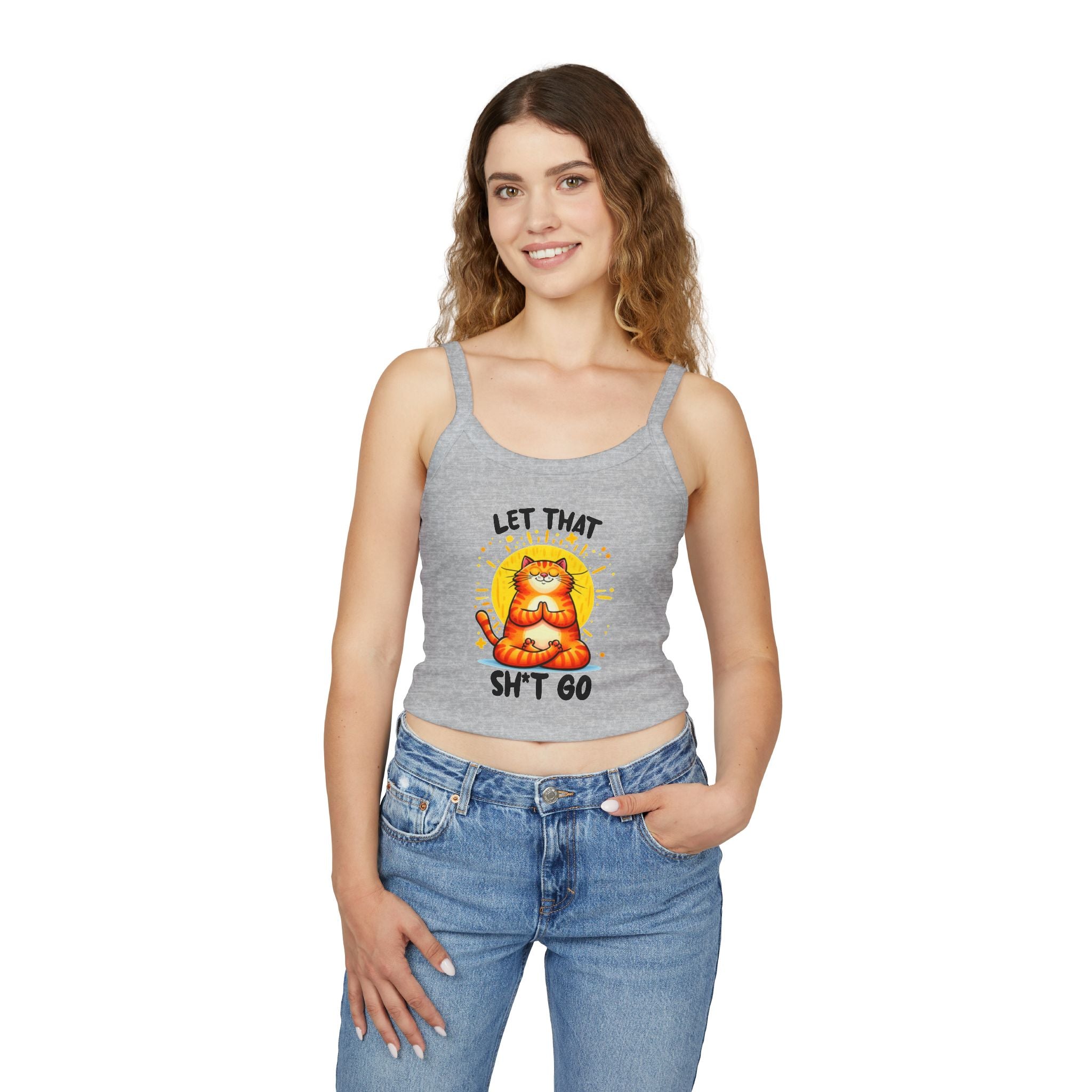 Funny Cat Women's Spaghetti Strap Tank Top - "Let That Sh*t Go" Design