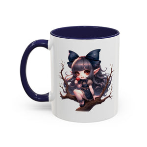 gothic vampire girl in tree horror art Accent Coffee Mug (11, 15oz) png16