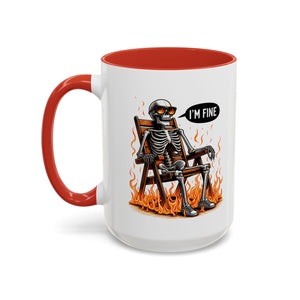 Funny I'M fine  Skeleton on fire Coffee Mug - Humor Gift for Halloween, Coffee Lovers,  Decor, Gag Gift, 11-15oz Accent Mug
