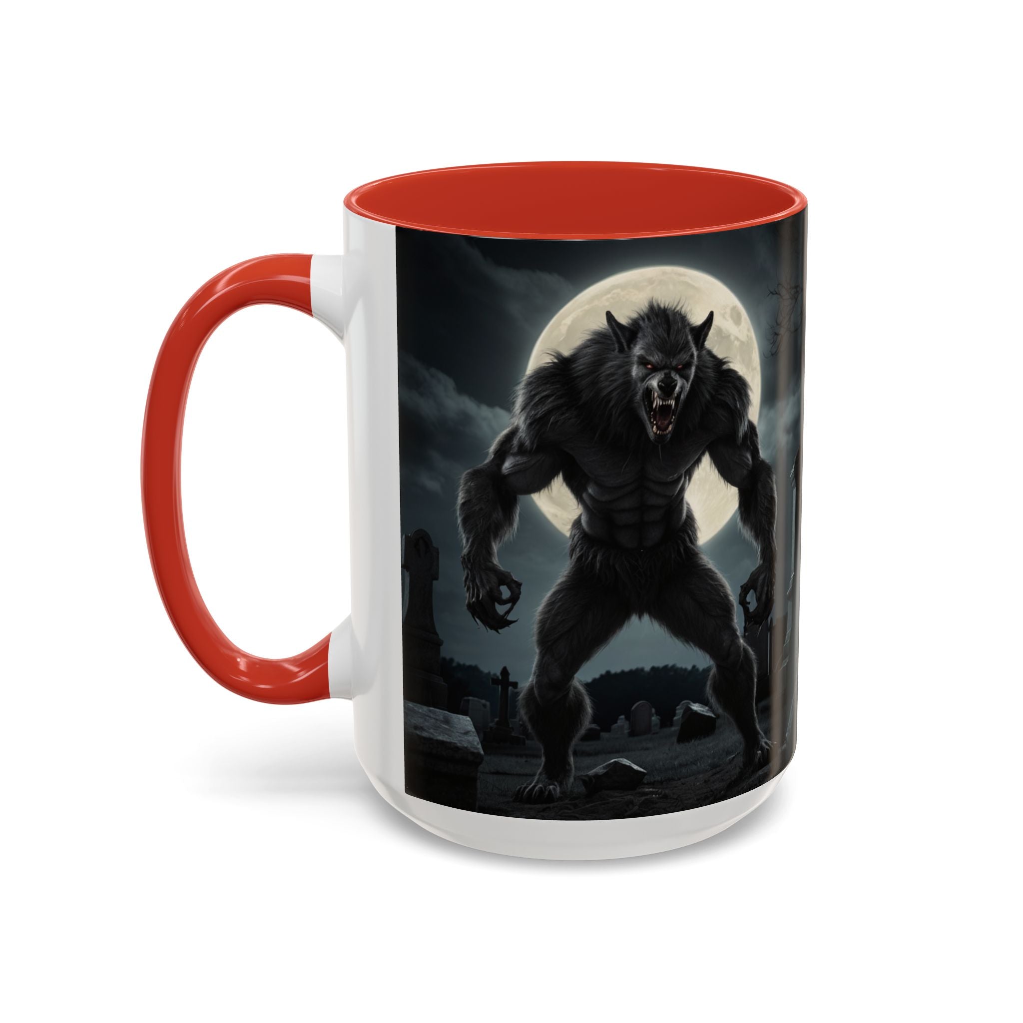 Werewolf Graveyard Coffee Mug — Gothic Moonlit Horror Accent Mug (11/15oz) fantasy