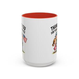 Thank You for Your Service Coffee Mug - 11oz & 15oz Accent Mugs for Veterans Appreciation
