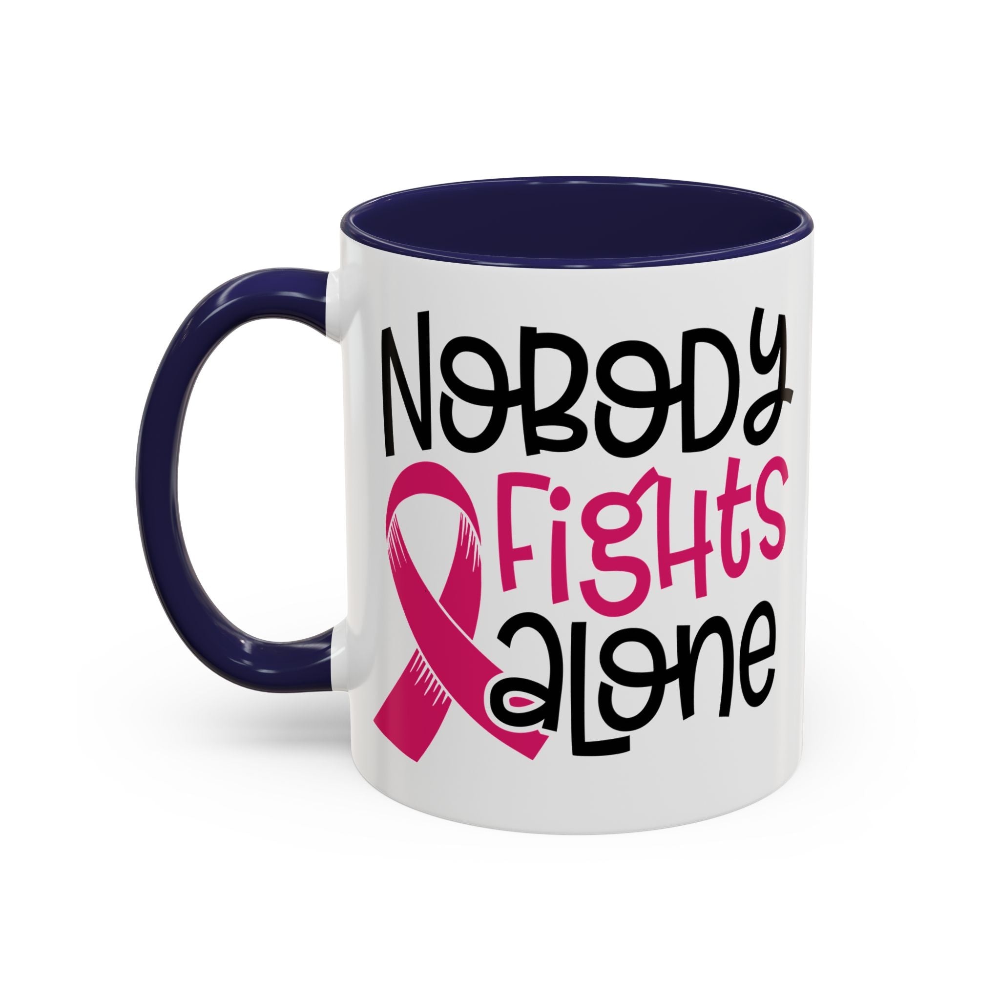 Inspirational Coffee Mug for Support - 'Nobody Fights Alone' | Breast Cancer Awareness Gift, Motivational Mug, Friendship Gift, Self-Care