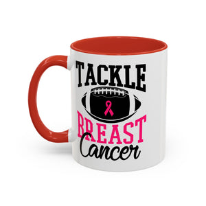 Tackle Breast Cancer Coffee Mug, Supportive Gift for Football Fans, Awareness Mug, Cheer Team Spirit, Fundraiser Drinkware