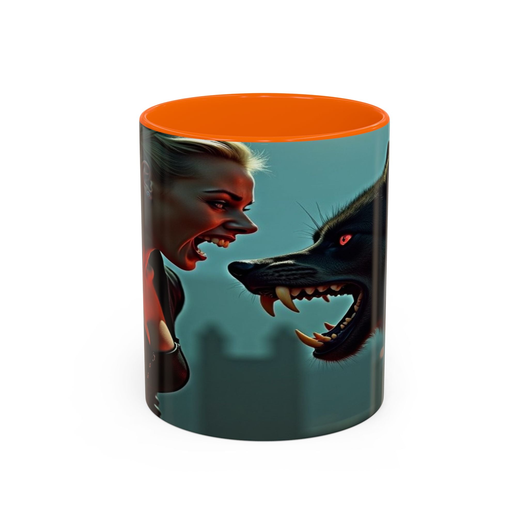 woman vampire and Fierce Werewolf Coffee Mug - 11 & 15oz Accent Mug for horror art lovers