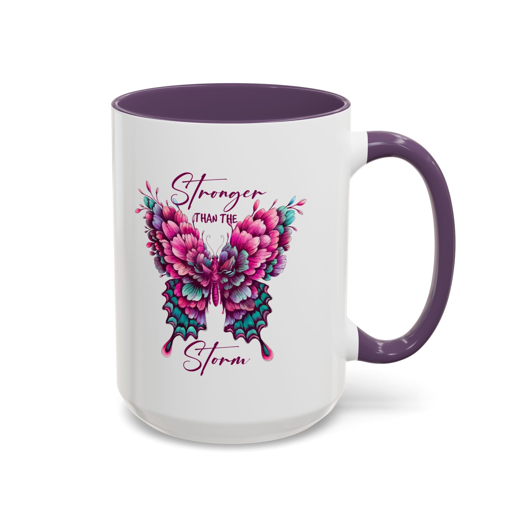 Stronger Than The Storm Accent Coffee Mug - Inspirational Butterfly Design
