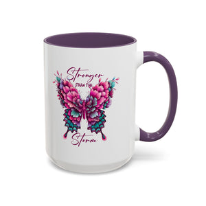 Stronger Than The Storm Accent Coffee Mug - Inspirational Butterfly Design