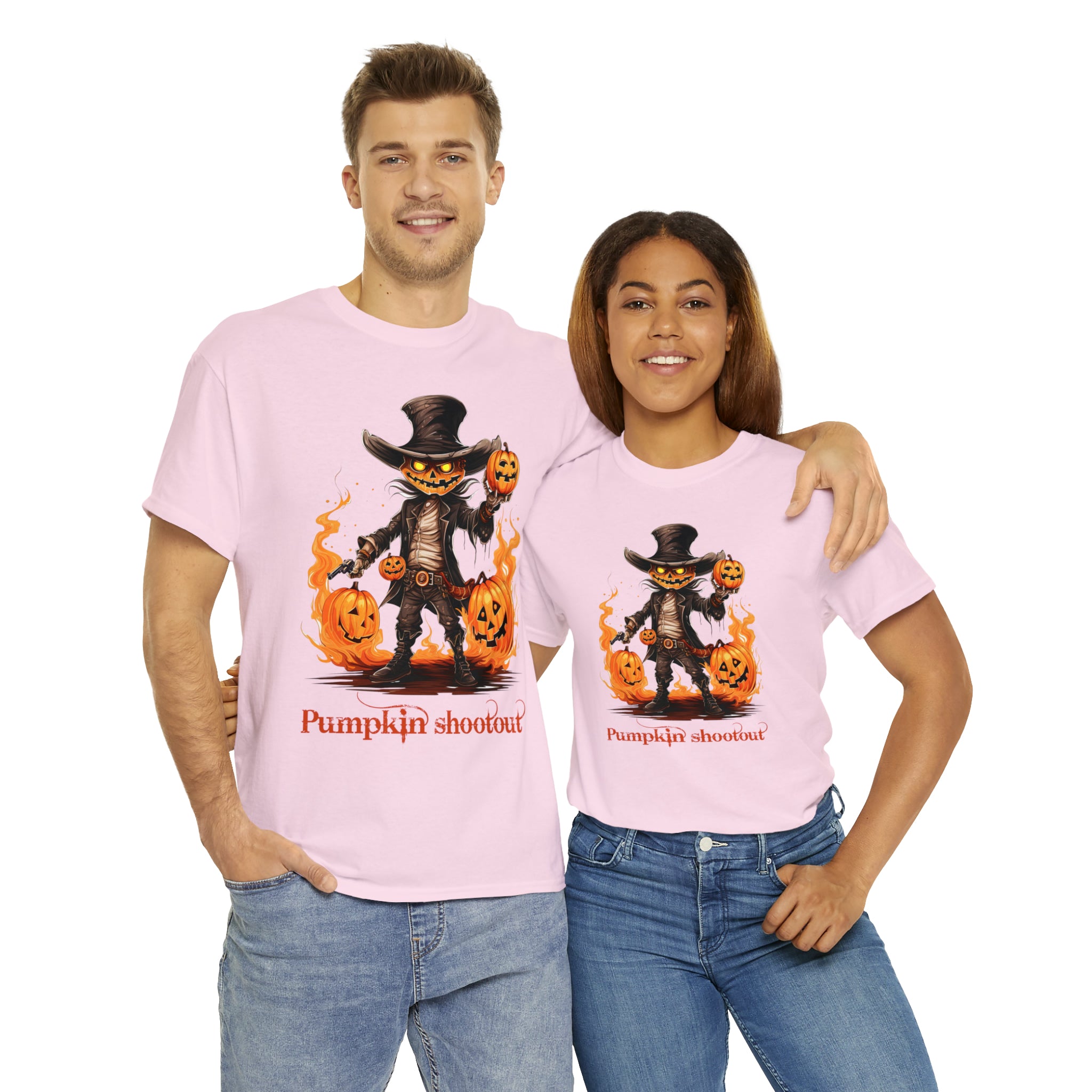 Halloween t shirt pumpkin western style shootout funny fall fun scary stocking stuffer for whole family  cotton tee