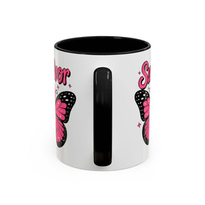 Survivor Butterfly Coffee Mug, Inspirational Gift, Pink Ribbon Mug, Breast Cancer Awareness, Empowerment Cup, Motivational Drinkware