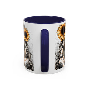 Sunflower Skull Accent Coffee Mug, Gothic Floral Mug, Unique Gift for Coffee Lovers, Boho Decor, Halloween Mug, Artful Drinkware