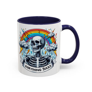 Everything Sucks Skeleton Coffee Mug | 11oz 15oz | Unique Gift for Coffee Lovers, Goth Home Décor, Quirky Humor Mug, Dark Aesthetic
