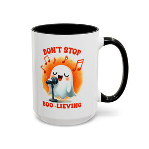 Ghost Coffee Mug, Perfect for Halloween, Fun Gift for Kids & Adults, Don't Stop Boo-lieving Mug, Caffeinated Spirits
